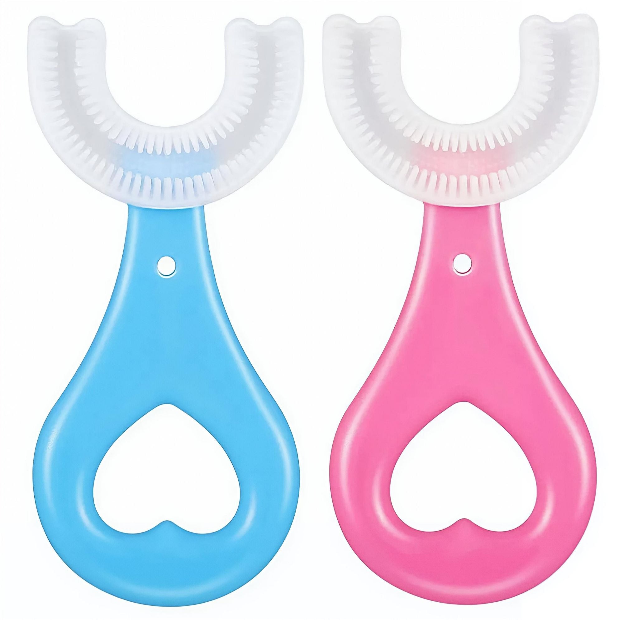 🦷 Kids Silicone U-Shaped Toothbrush | 360° Soft Baby Brush | Ages 2-12 | Blue & Pink