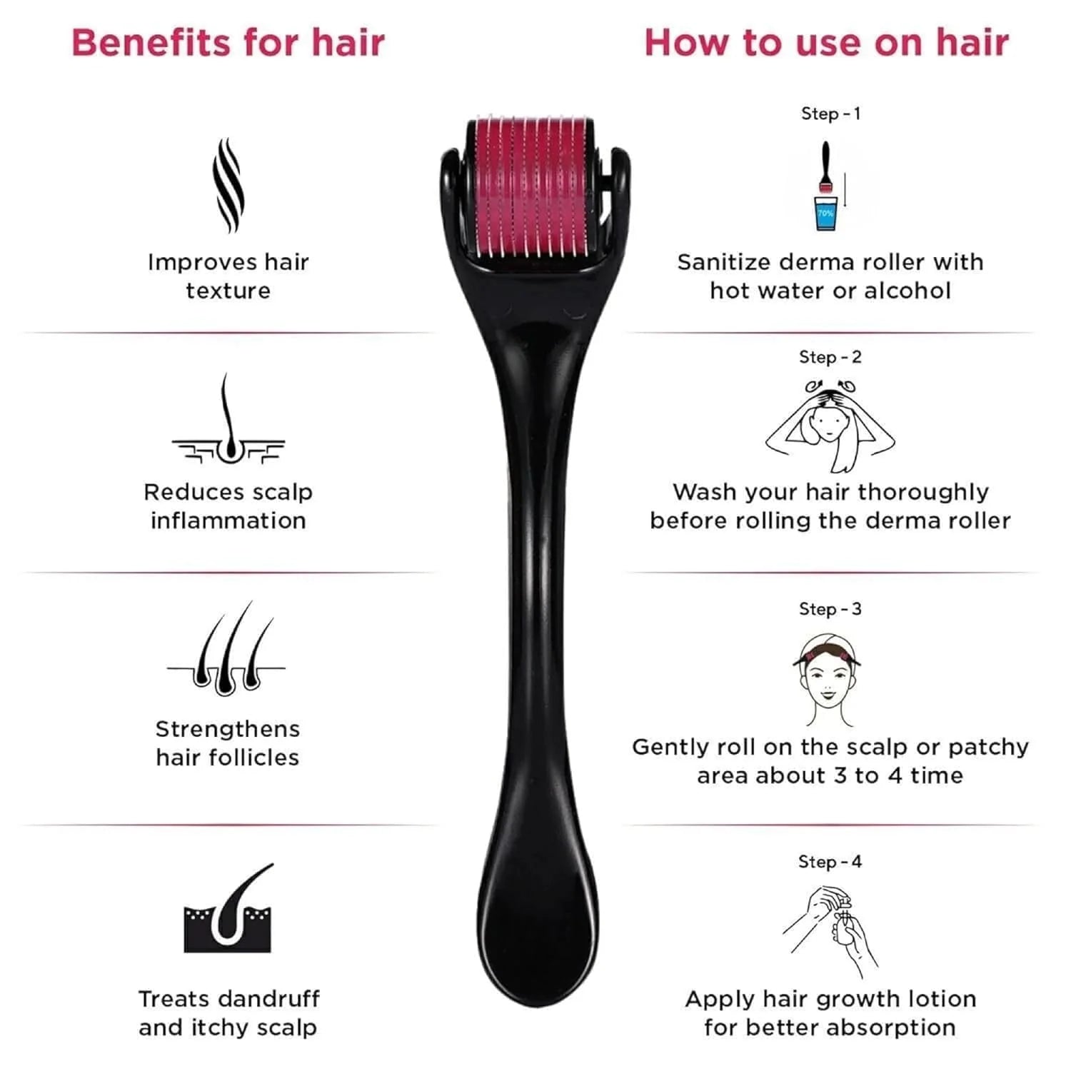 Derma Roller 540 Titanium Microneedles for Hair, Beard & Skin | For Men & Women