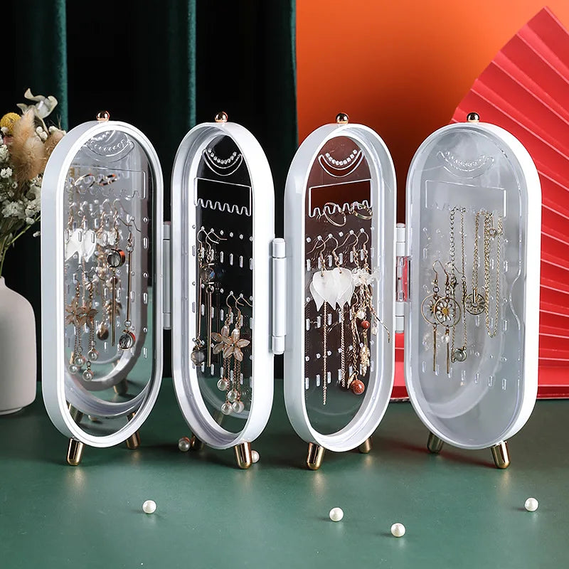Foldable Mirror Jewelry Storage Box | Elegant Display Case with ABS Electroplated Base
