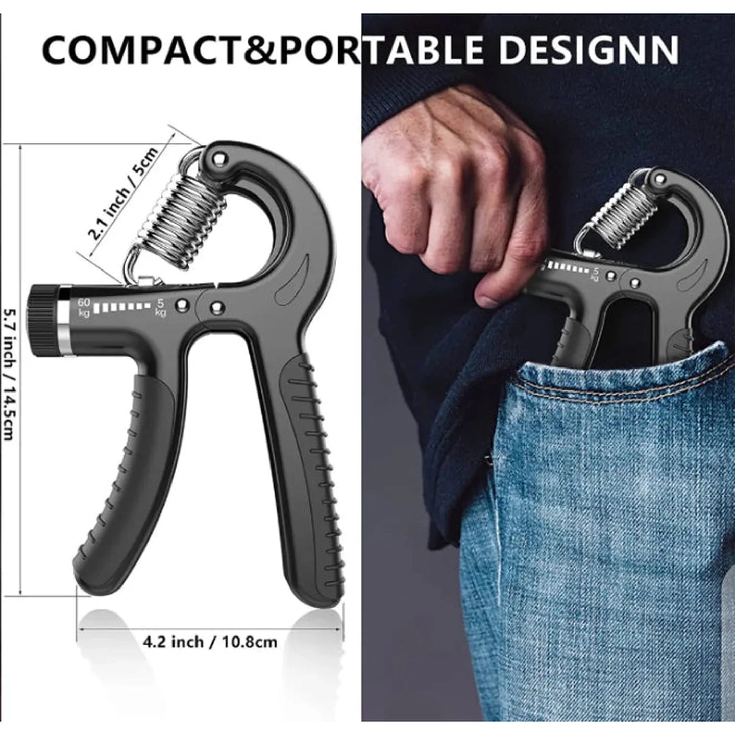Adjustable Grip Strength Trainer 5-60kg | Hand Grip Strengthener for Men & Women